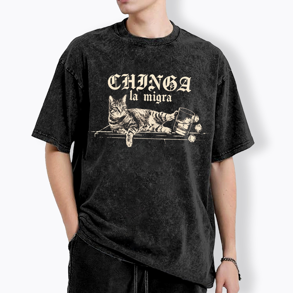 Chinga La Migra Cat Washed T-Shirt