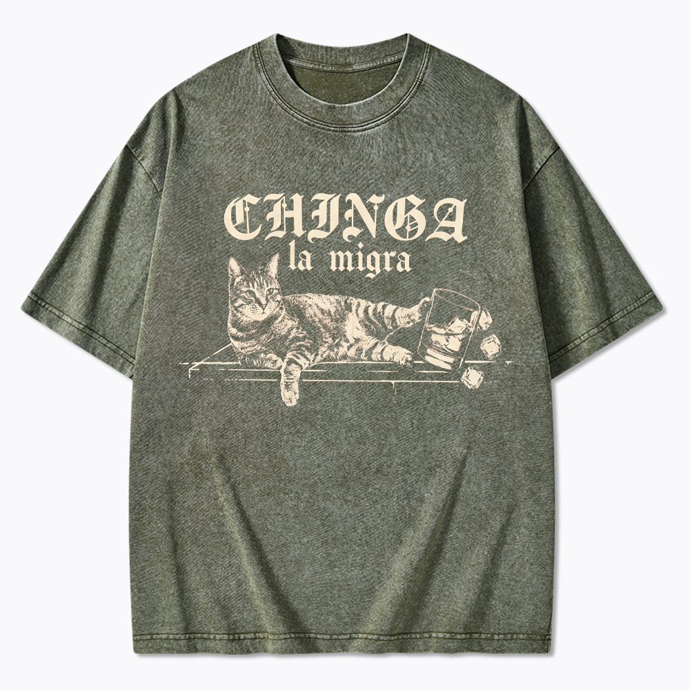 Chinga La Migra Cat Washed T-Shirt