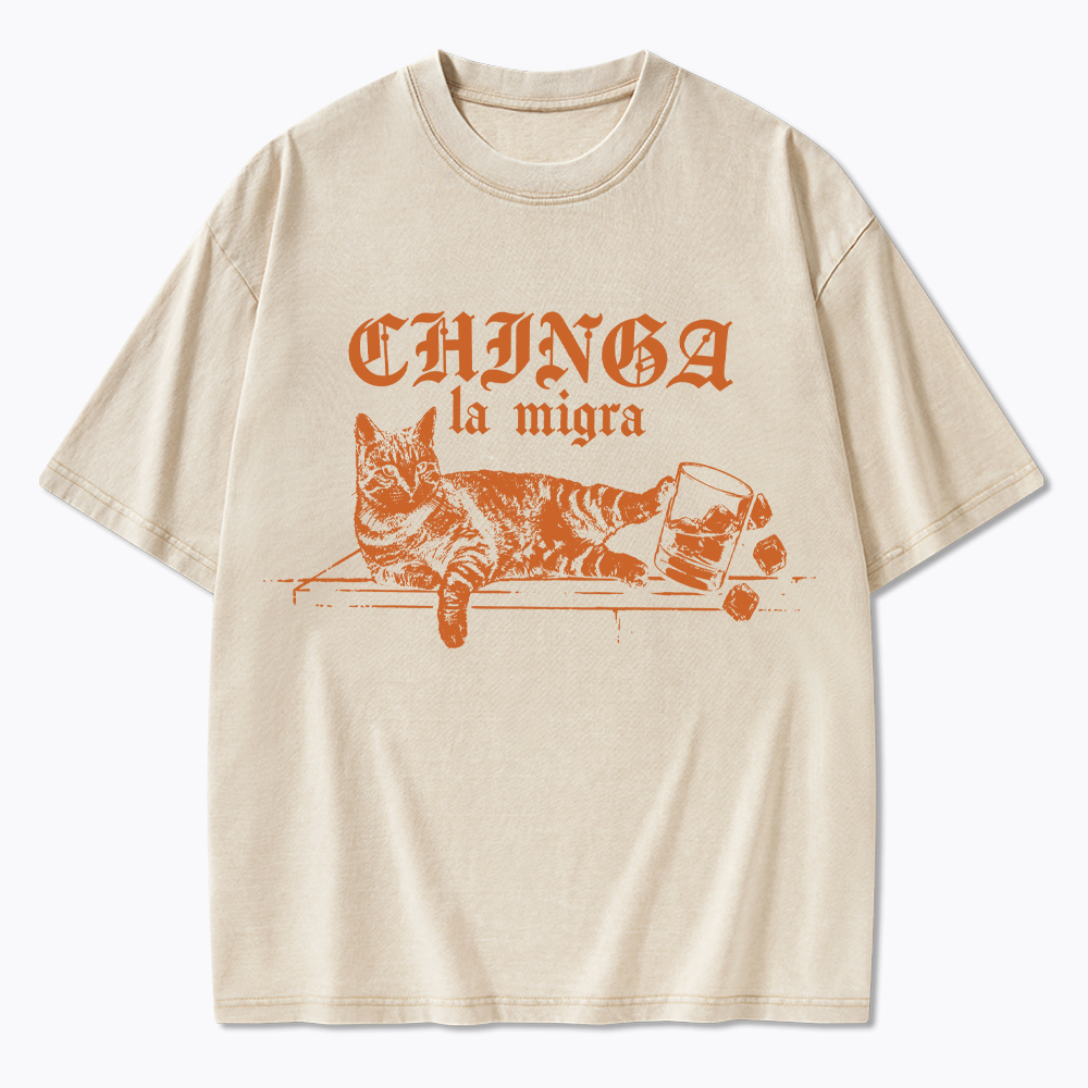 Chinga La Migra Cat Washed T-Shirt