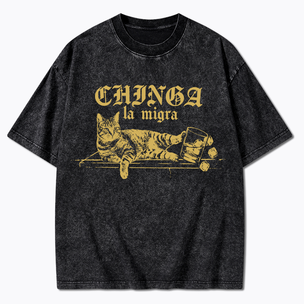 Chinga La Migra Cat Washed T-Shirt