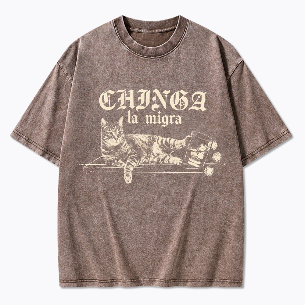 Chinga La Migra Cat Washed T-Shirt
