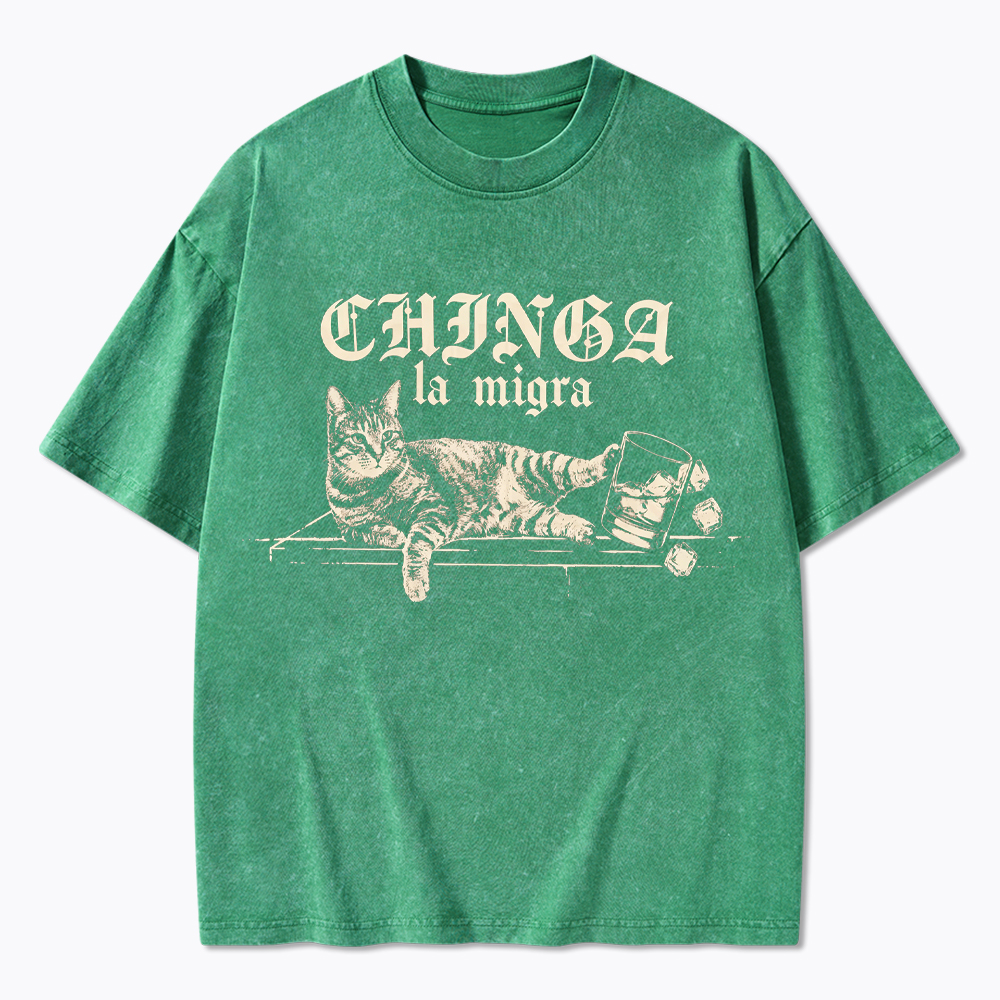 Chinga La Migra Cat Washed T-Shirt