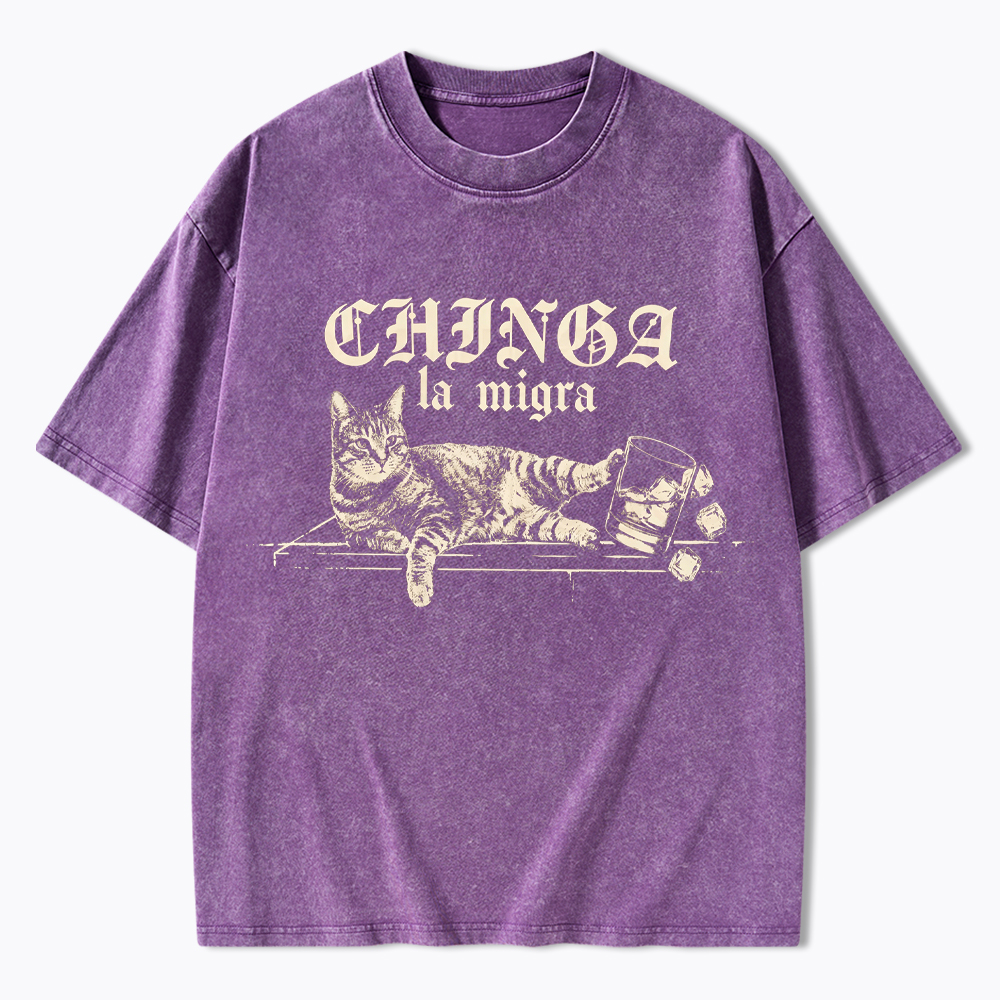 Chinga La Migra Cat Washed T-Shirt