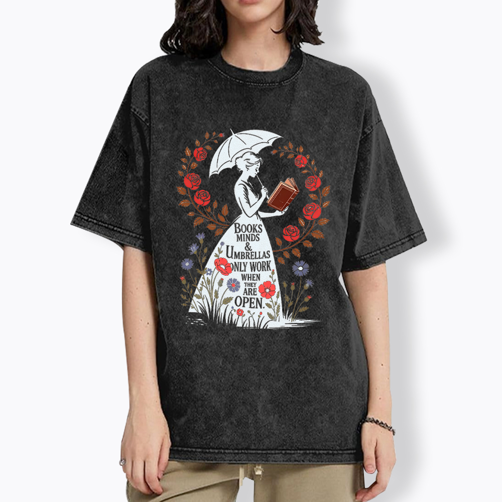 Books Minds Umbrellas Quote Washed T-Shirt