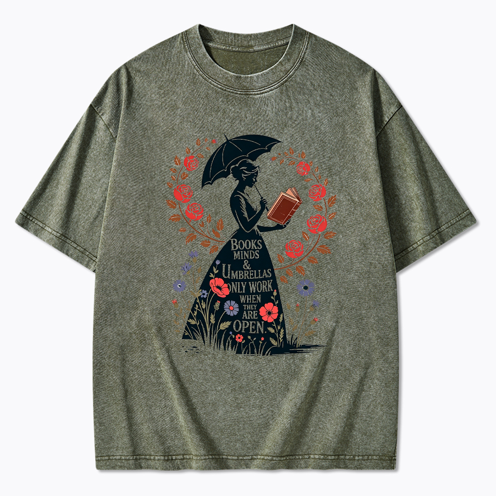 Books Minds Umbrellas Quote Washed T-Shirt