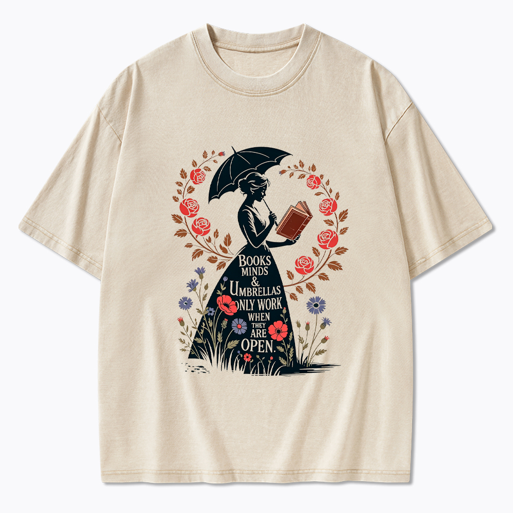 Books Minds Umbrellas Quote Washed T-Shirt