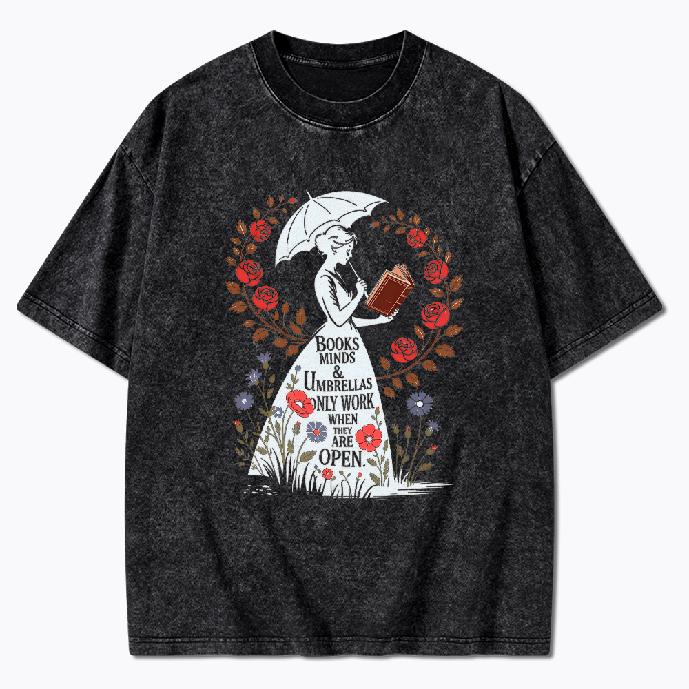 Books Minds Umbrellas Quote Washed T-Shirt