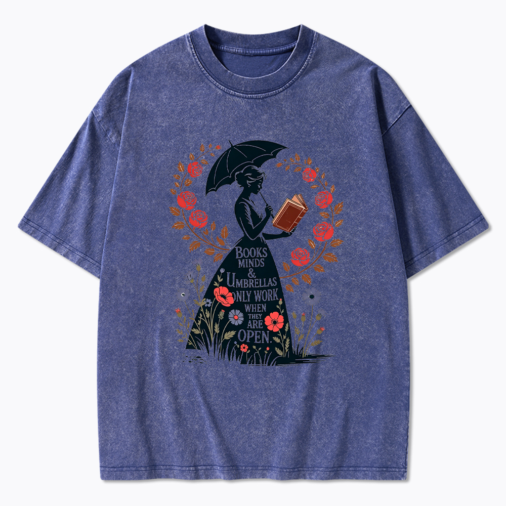 Books Minds Umbrellas Quote Washed T-Shirt