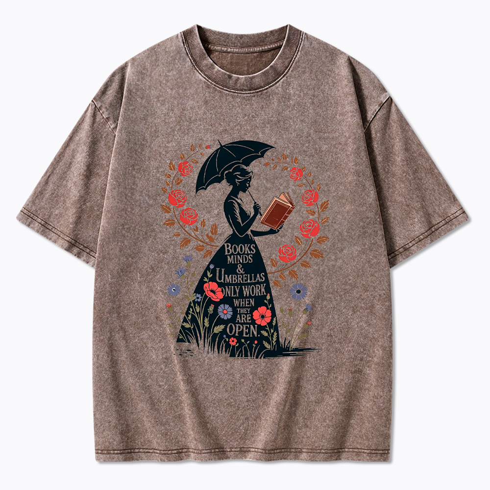 Books Minds Umbrellas Quote Washed T-Shirt