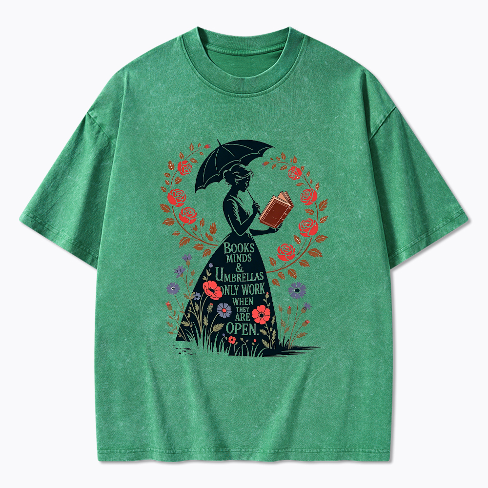 Books Minds Umbrellas Quote Washed T-Shirt