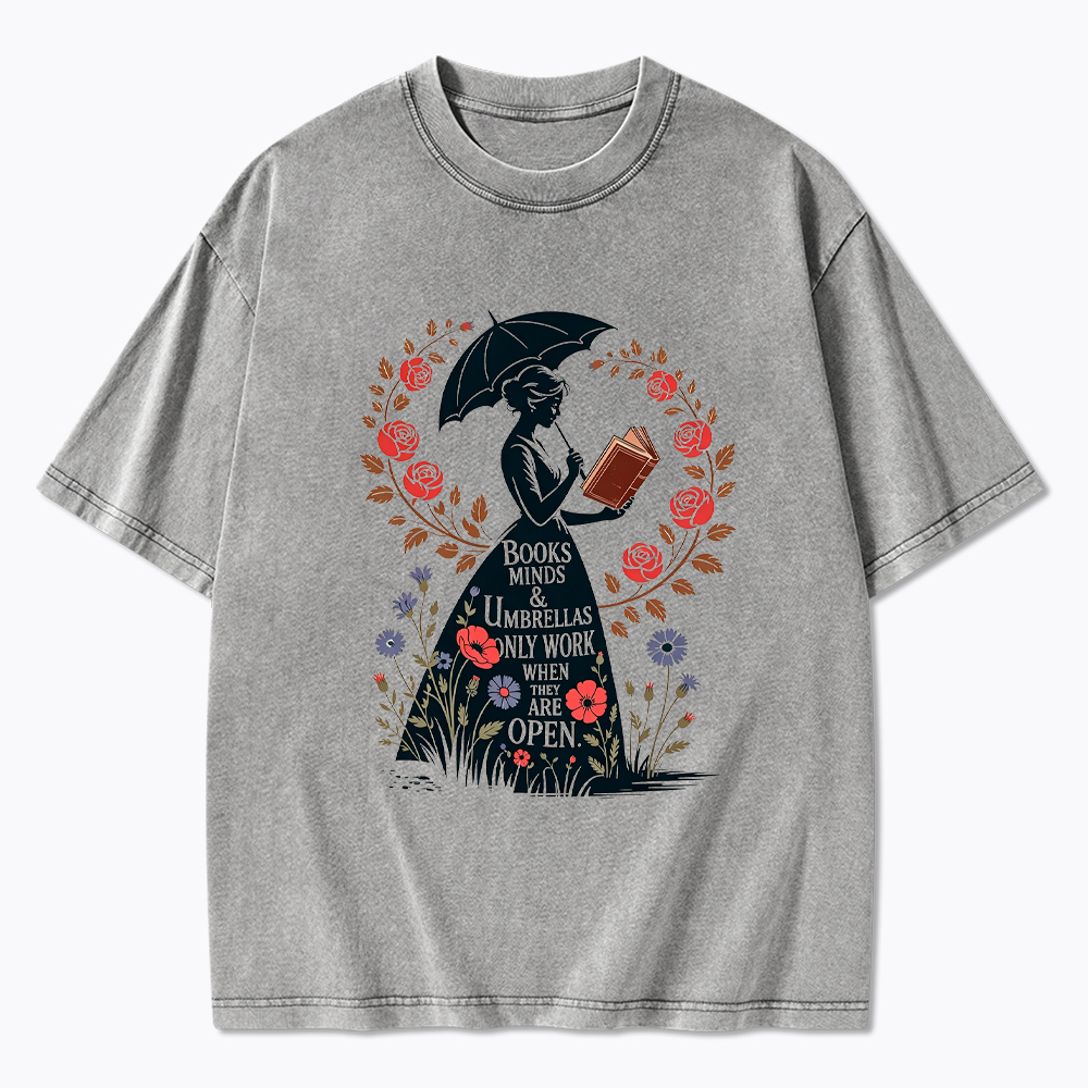 Books Minds Umbrellas Quote Washed T-Shirt