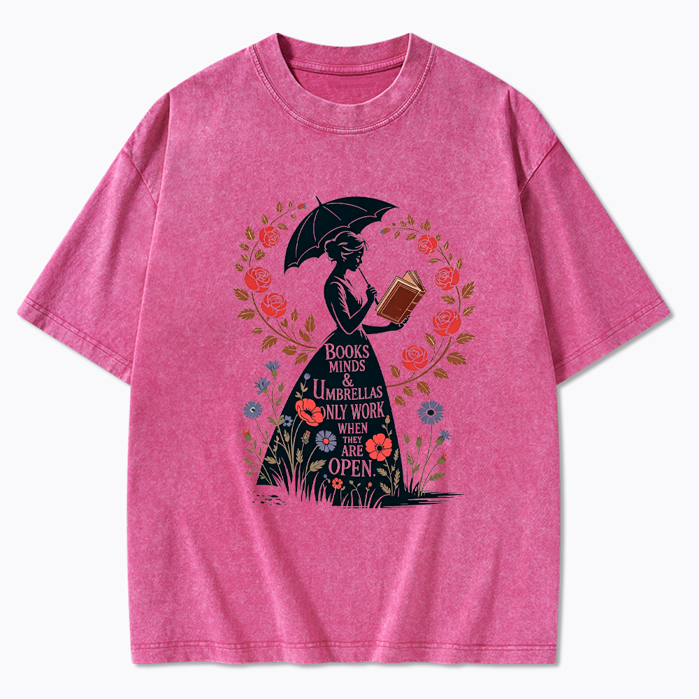 Books Minds Umbrellas Quote Washed T-Shirt