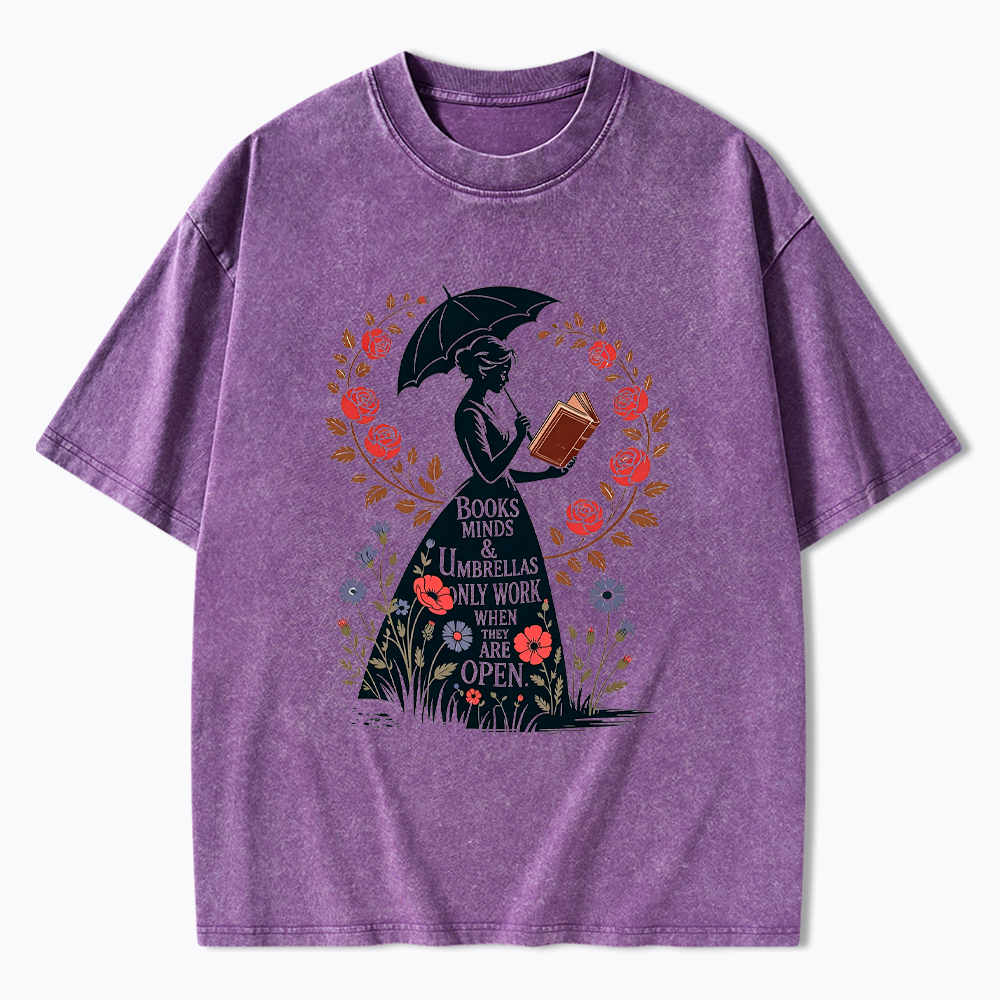 Books Minds Umbrellas Quote Washed T-Shirt