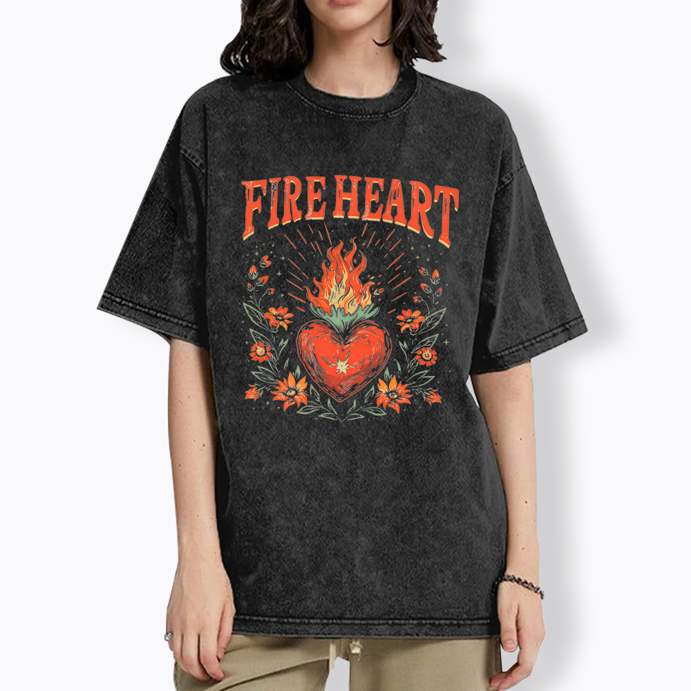 Fire Heart To Whatever End Washed T-Shirt