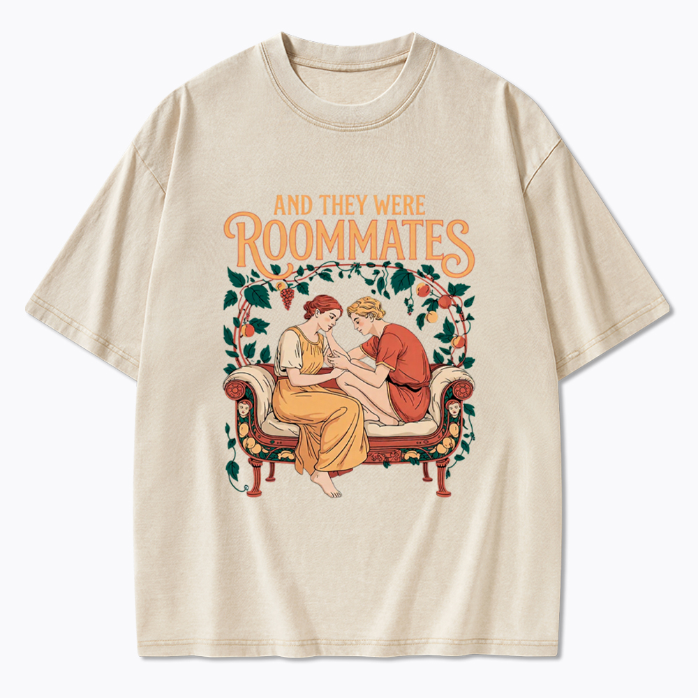 And They Were Roommates Lesbian Pride Month Washed T-Shirt