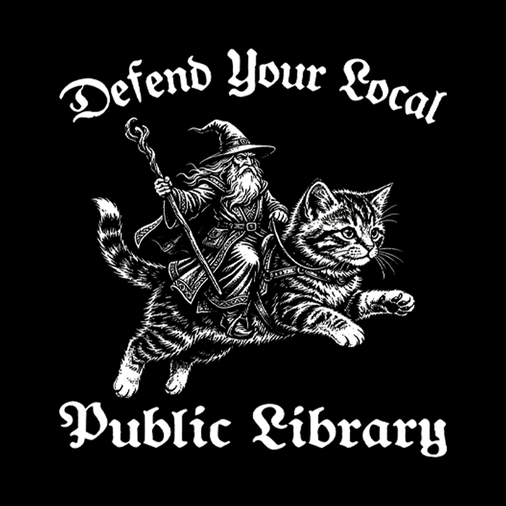 Defend Your Local Public Library Fantasy Wizard Cat Washed T-Shirt