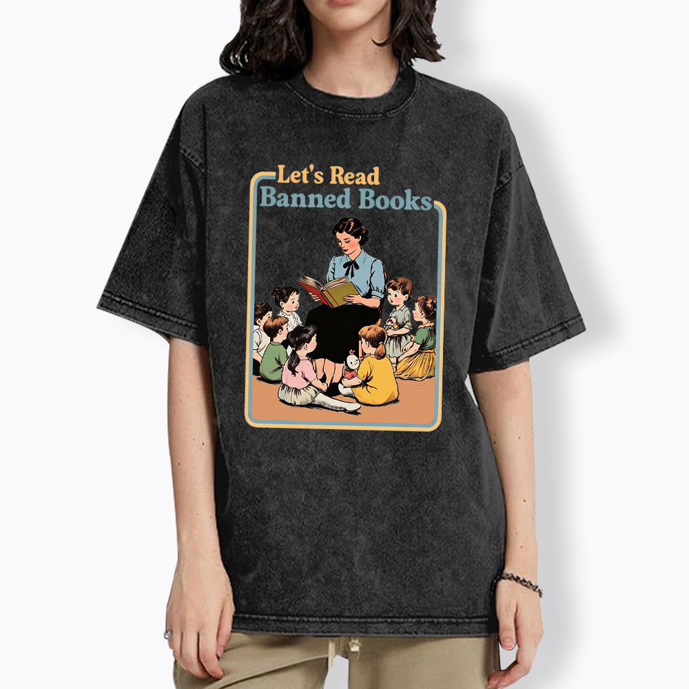 Lets Read Banned Books Washed T-Shirt