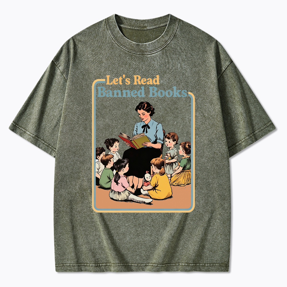 Lets Read Banned Books Washed T-Shirt