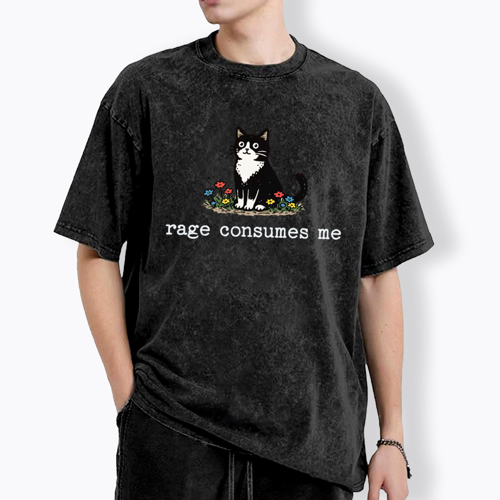 Rage Consumes Me Funny Cat Washed T-Shirt