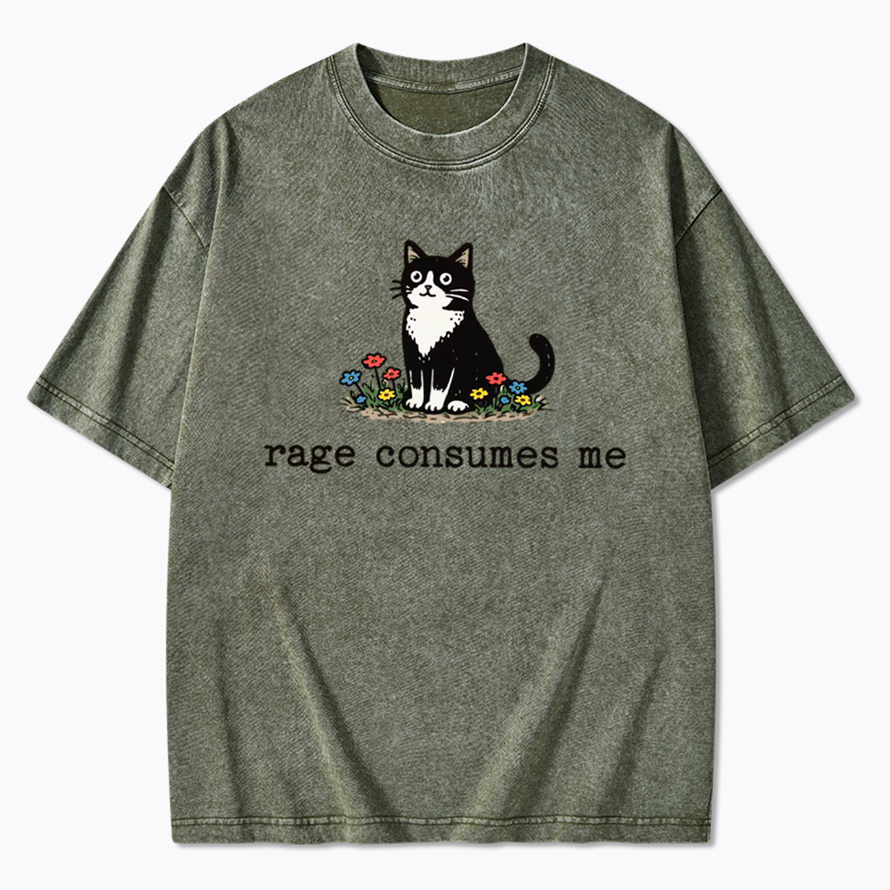 Rage Consumes Me Funny Cat Washed T-Shirt