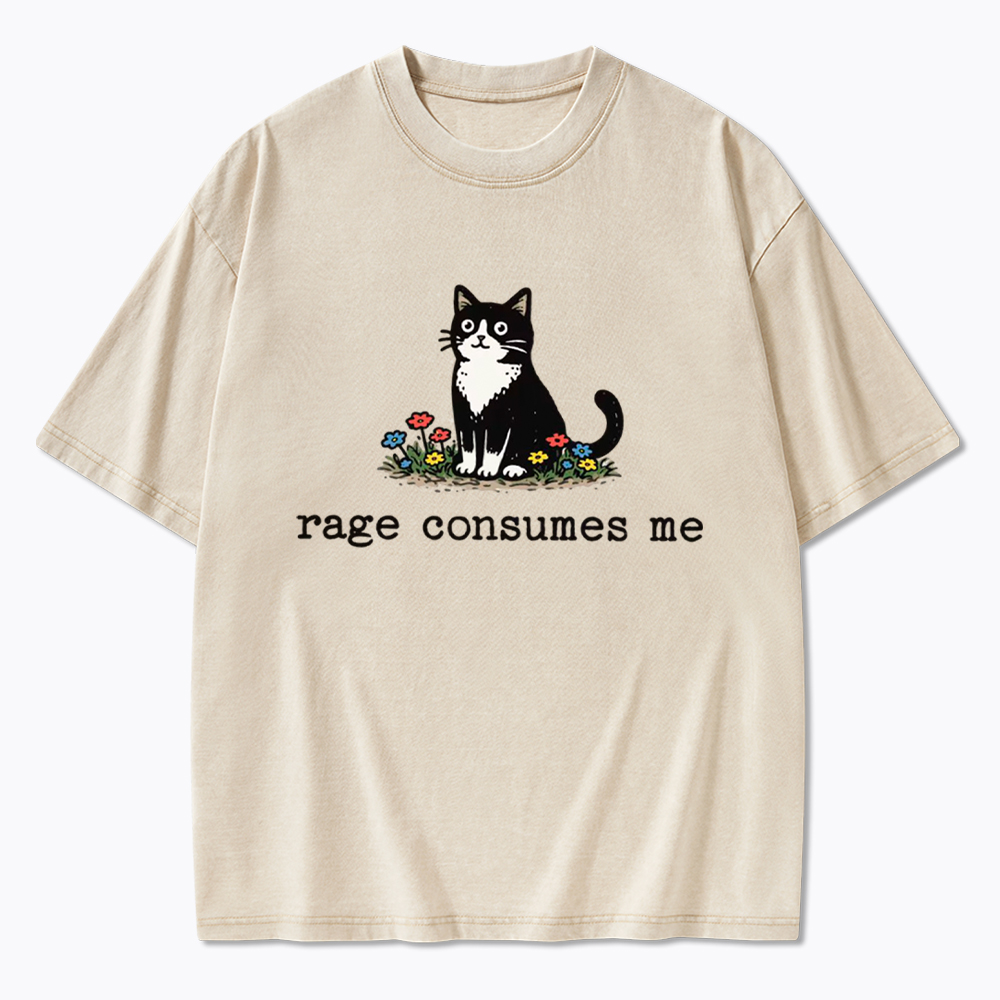 Rage Consumes Me Funny Cat Washed T-Shirt