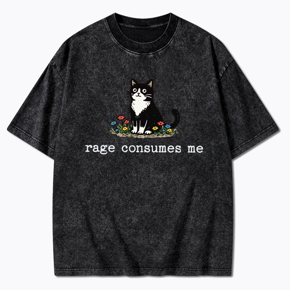 Rage Consumes Me Funny Cat Washed T-Shirt