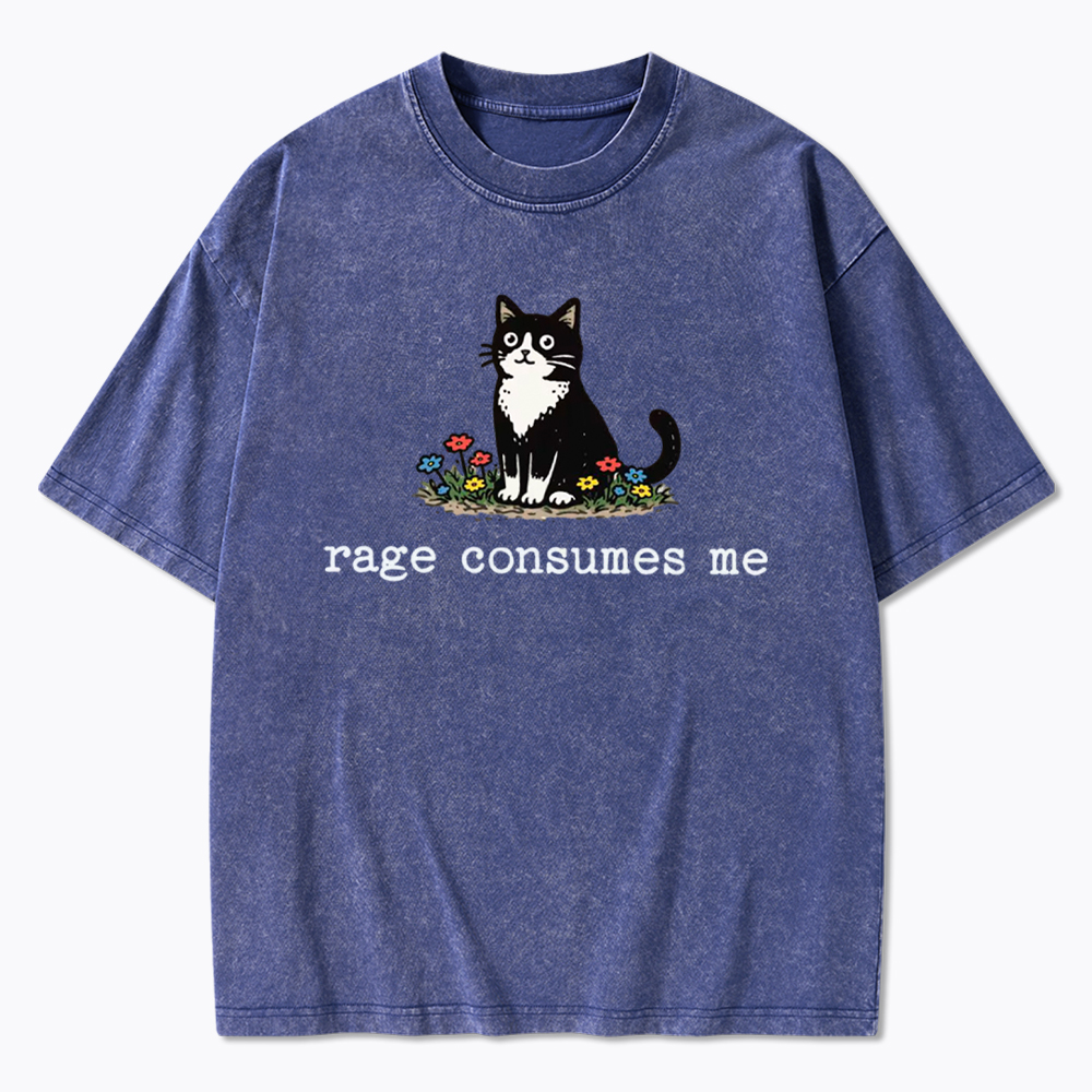 Rage Consumes Me Funny Cat Washed T-Shirt