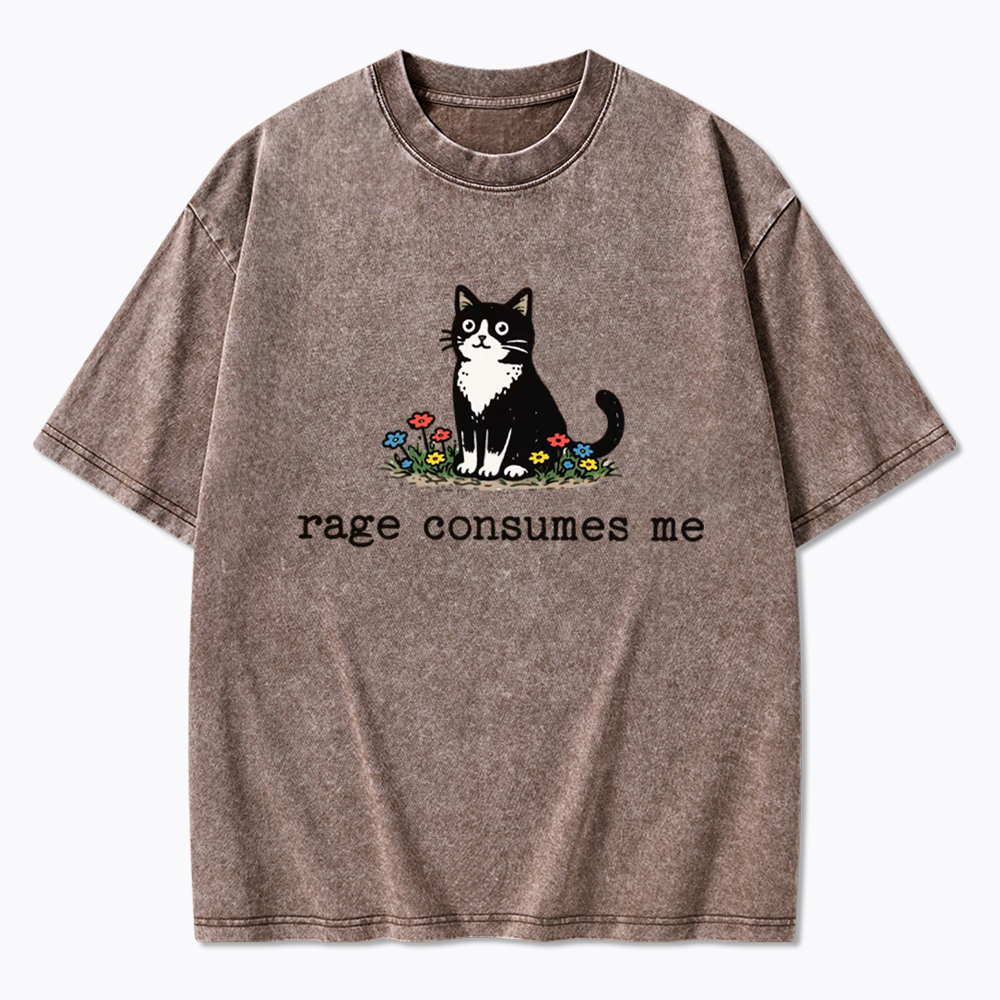 Rage Consumes Me Funny Cat Washed T-Shirt