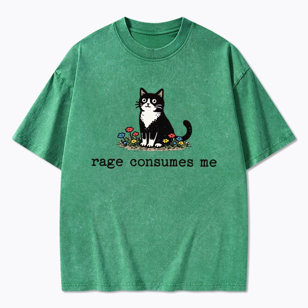 Rage Consumes Me Funny Cat Washed T-Shirt