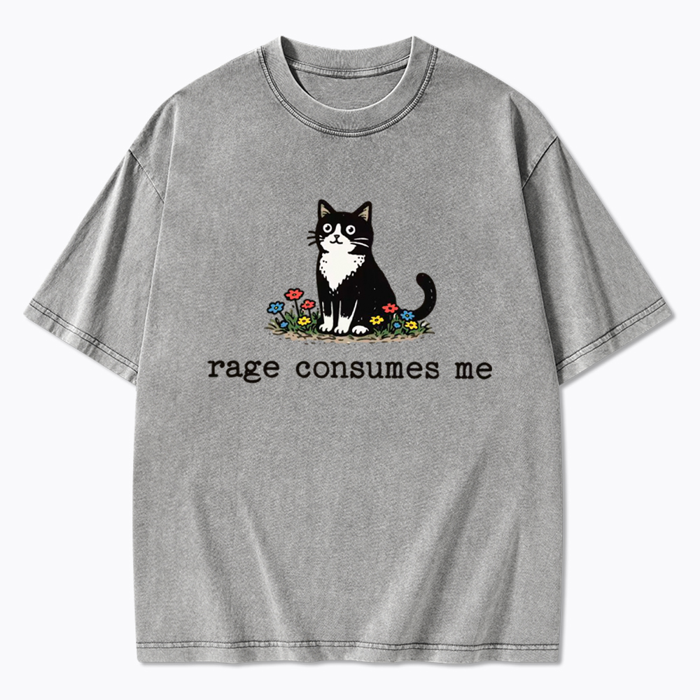 Rage Consumes Me Funny Cat Washed T-Shirt