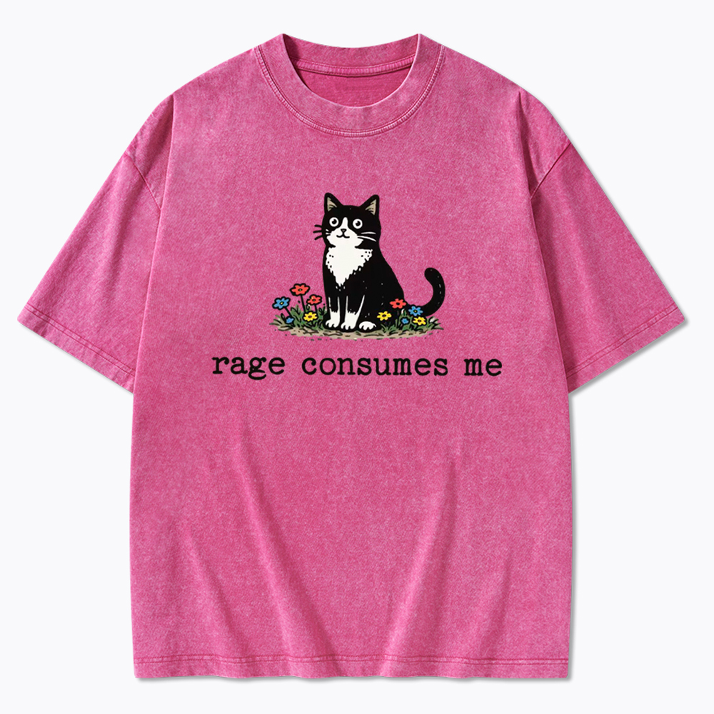 Rage Consumes Me Funny Cat Washed T-Shirt