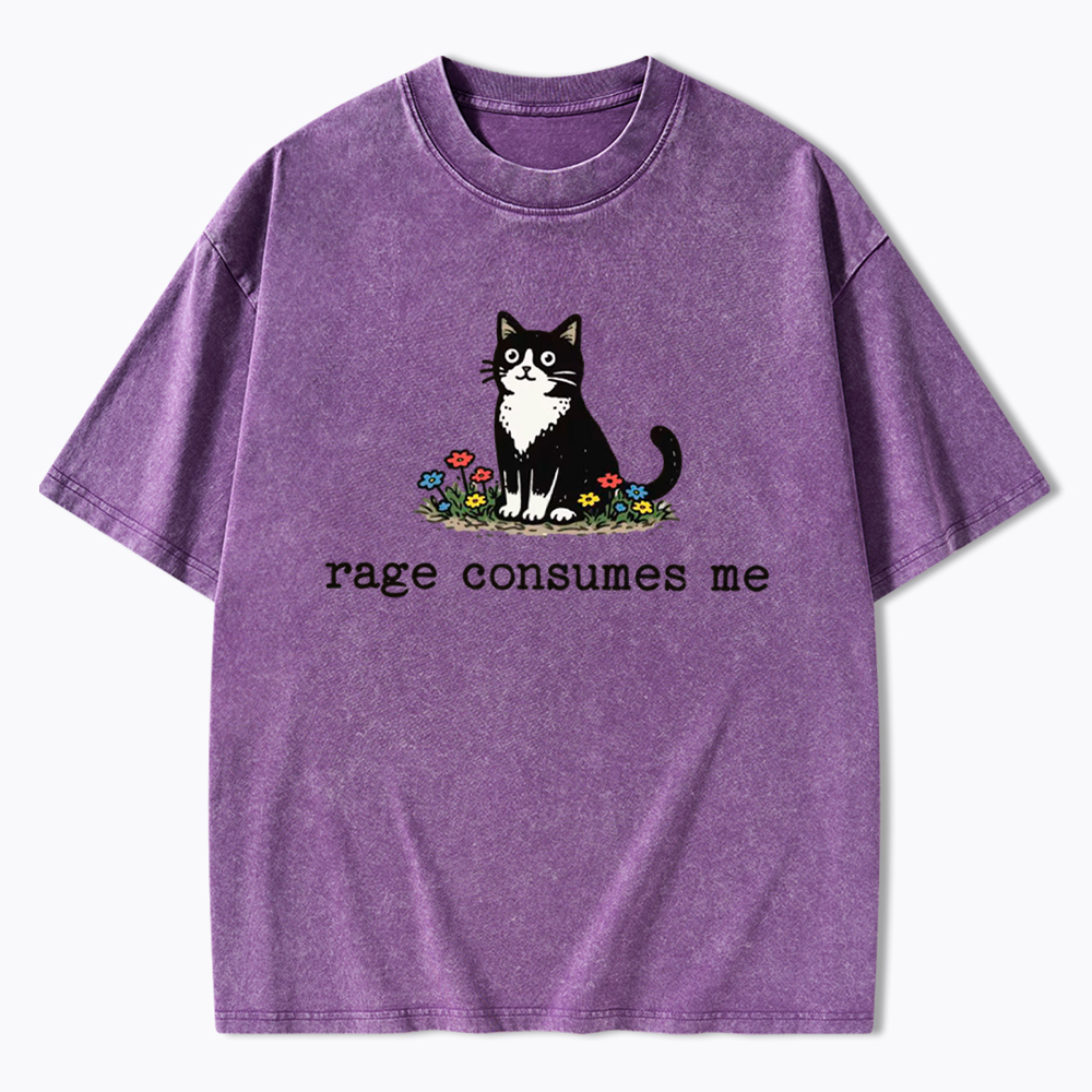Rage Consumes Me Funny Cat Washed T-Shirt