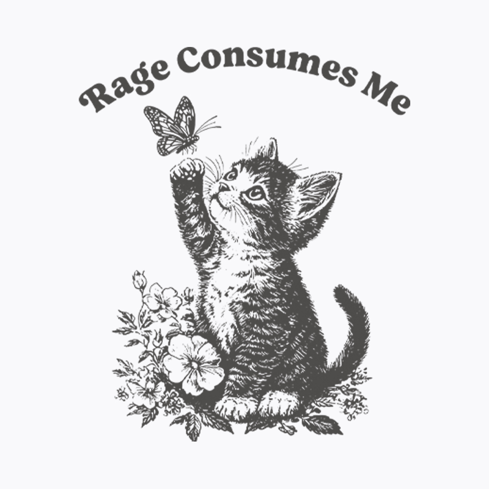 Rage Consumes Me Cute Cat Washed T-Shirt