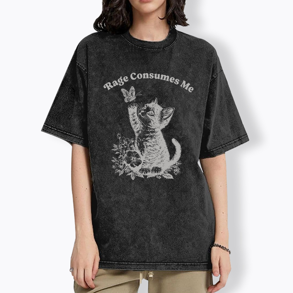 Rage Consumes Me Cute Cat Washed T-Shirt