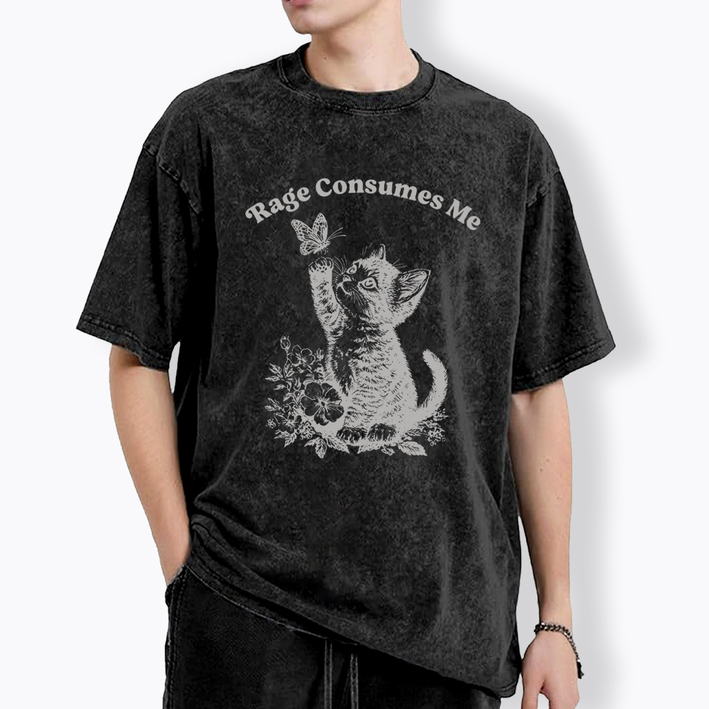 Rage Consumes Me Cute Cat Washed T-Shirt