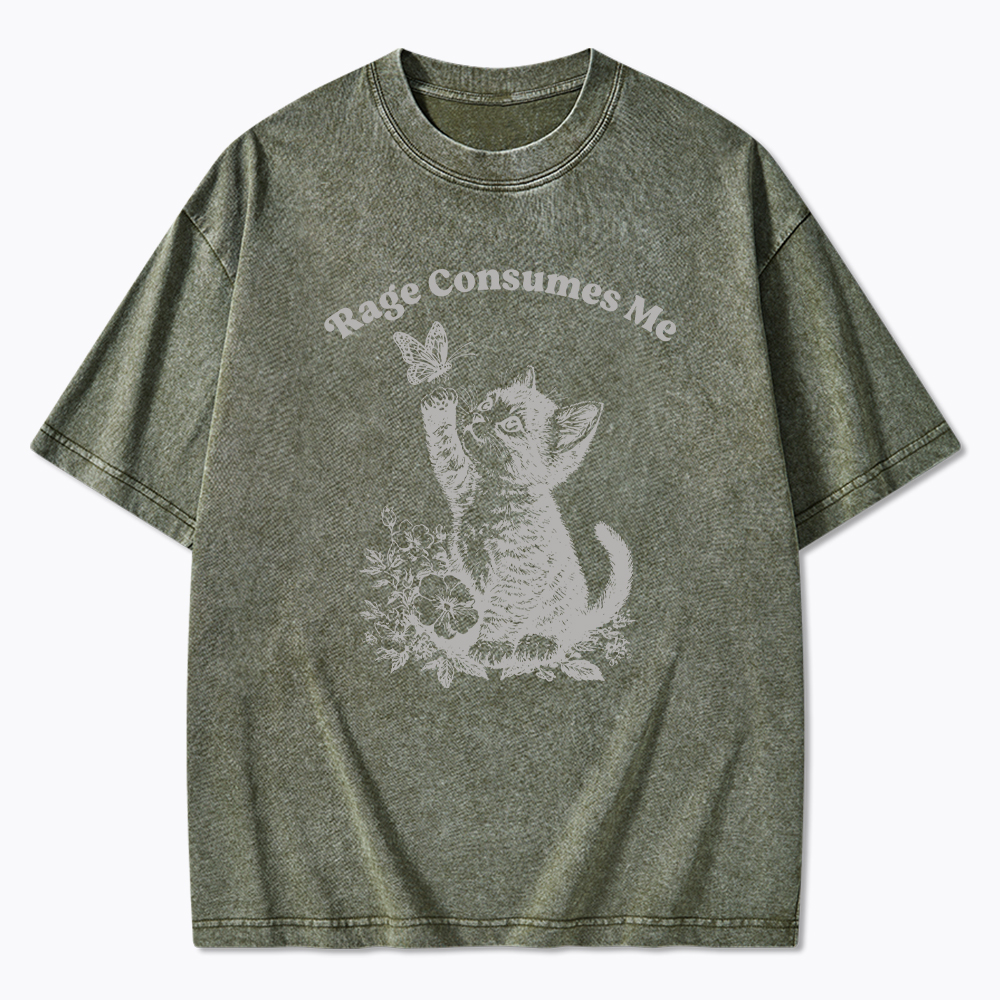 Rage Consumes Me Cute Cat Washed T-Shirt