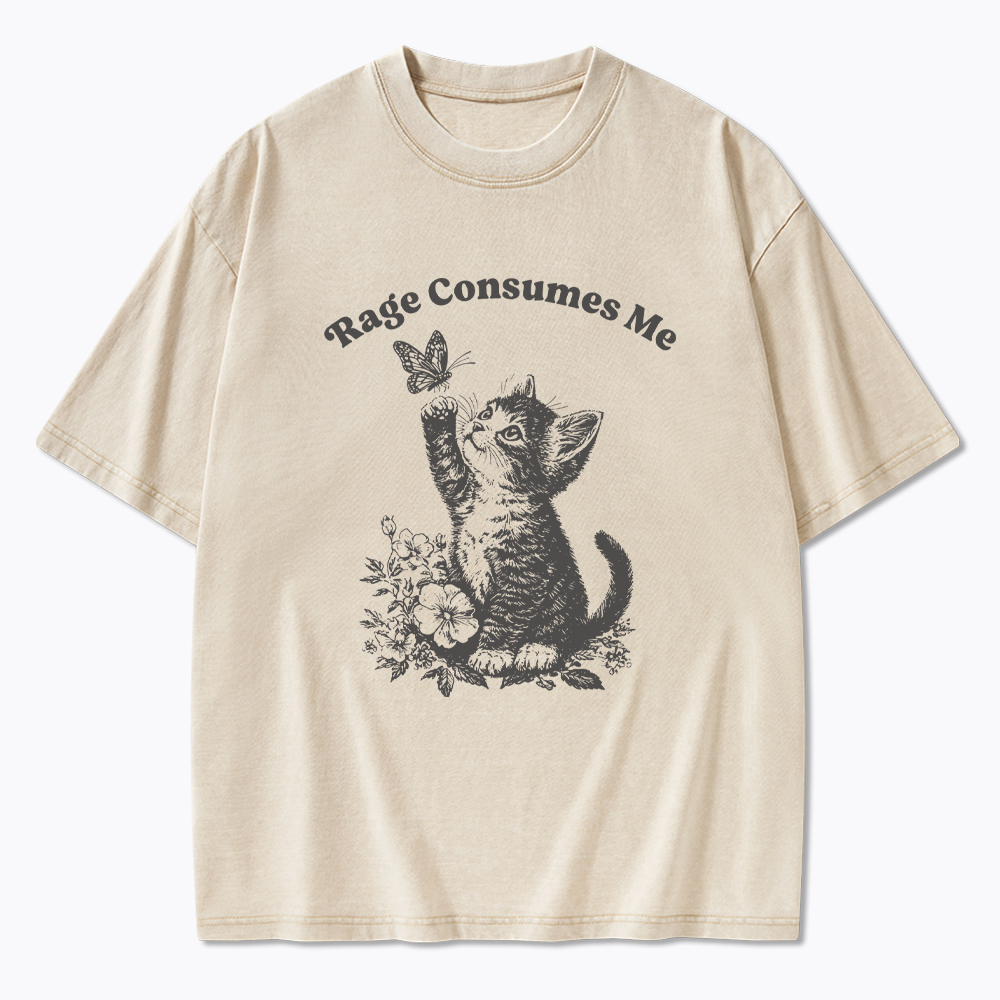 Rage Consumes Me Cute Cat Washed T-Shirt