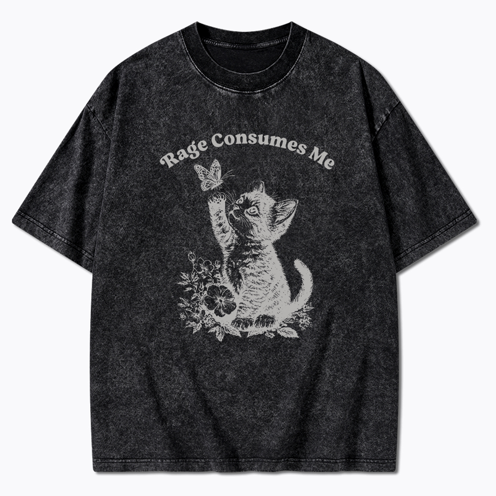 Rage Consumes Me Cute Cat Washed T-Shirt