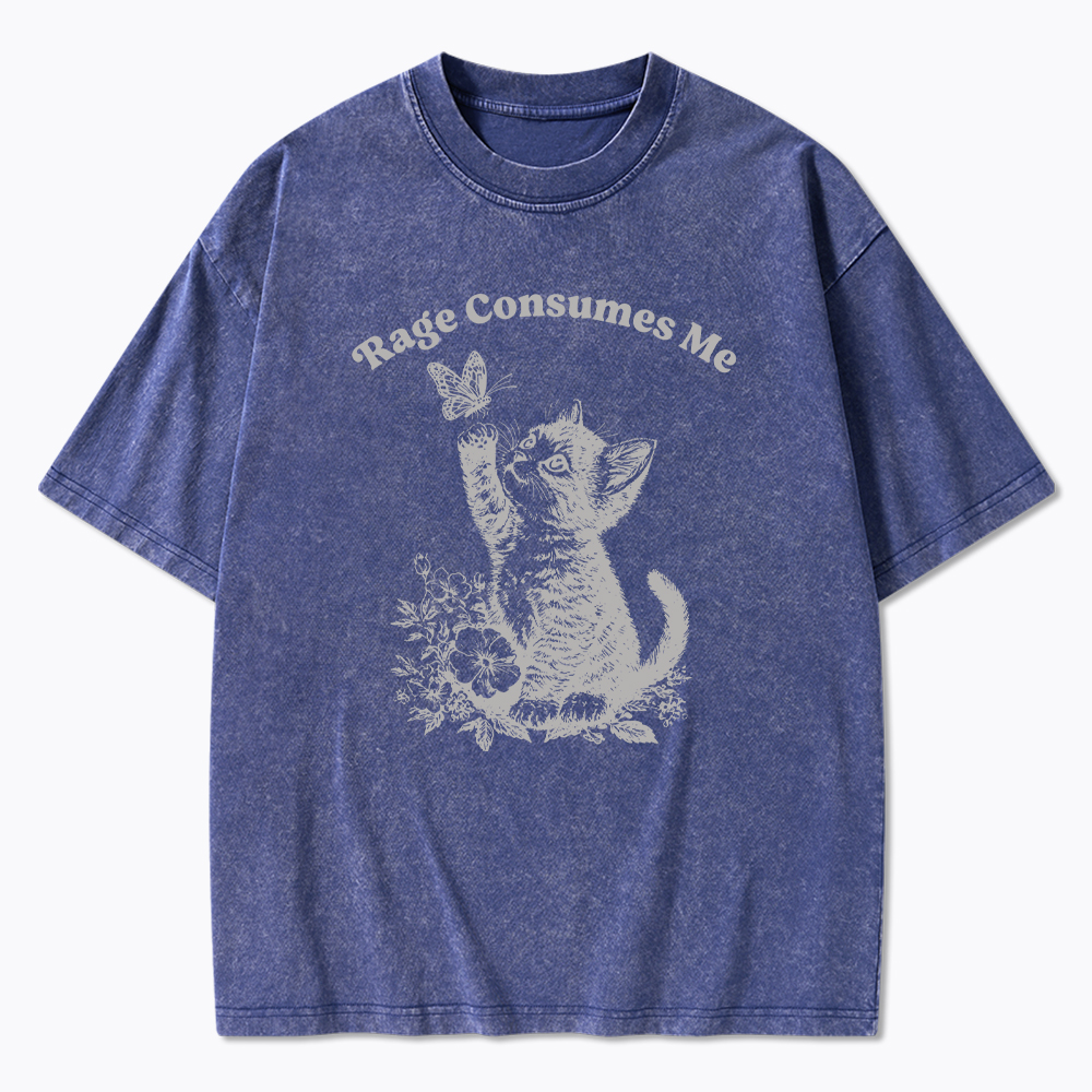 Rage Consumes Me Cute Cat Washed T-Shirt