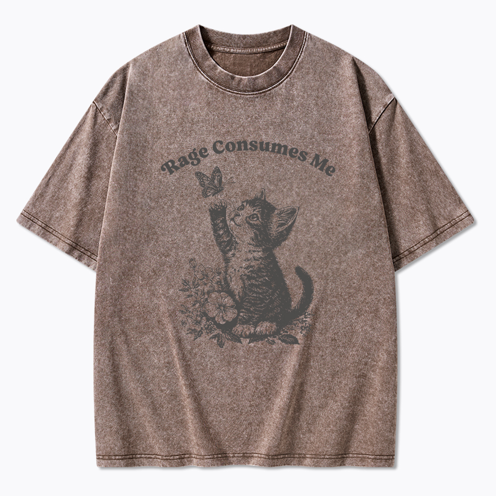 Rage Consumes Me Cute Cat Washed T-Shirt