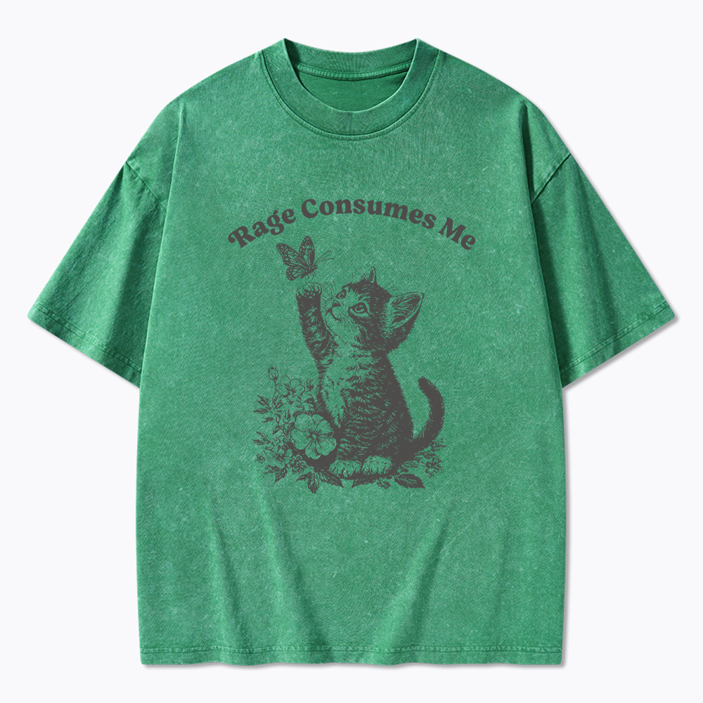 Rage Consumes Me Cute Cat Washed T-Shirt