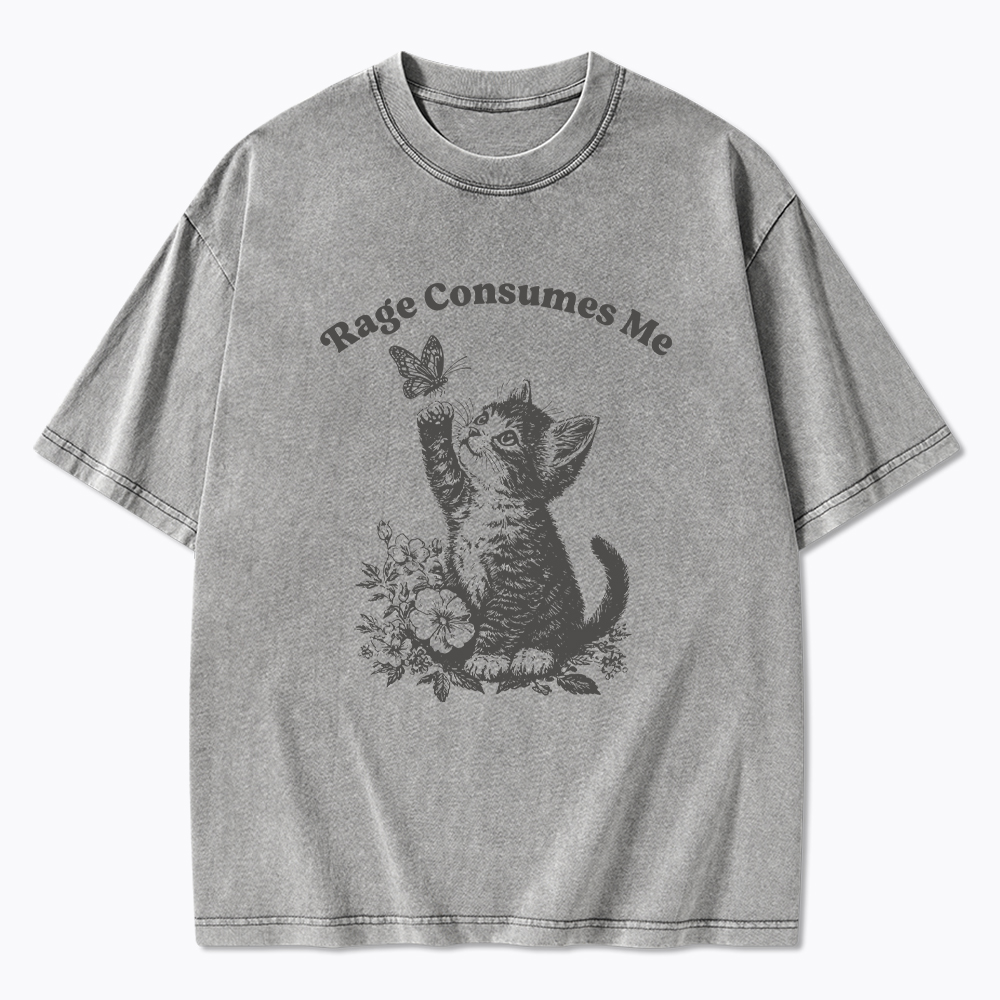Rage Consumes Me Cute Cat Washed T-Shirt