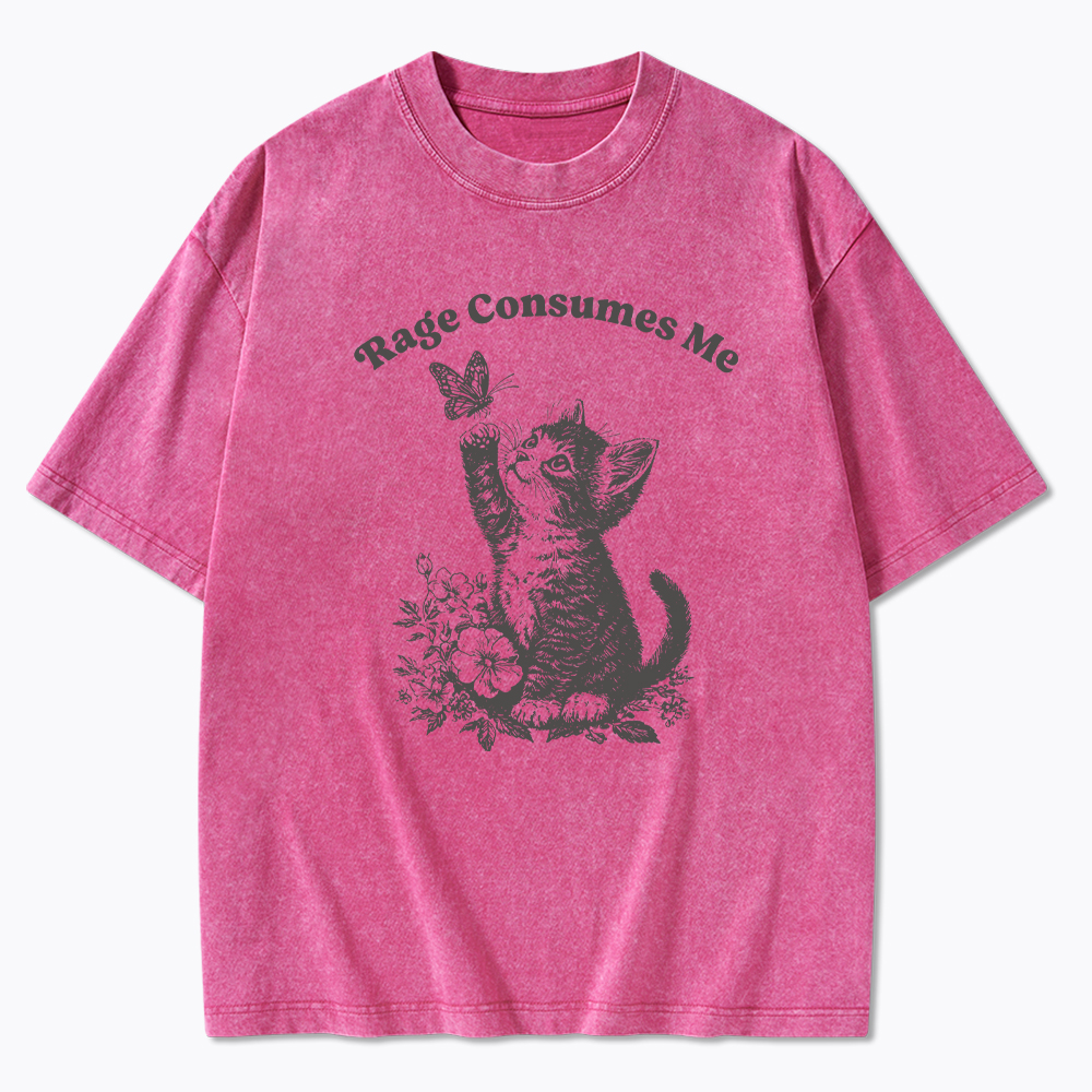 Rage Consumes Me Cute Cat Washed T-Shirt