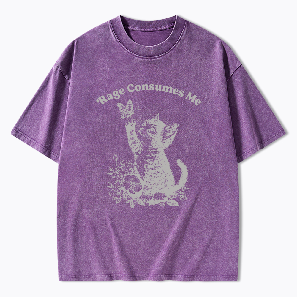 Rage Consumes Me Cute Cat Washed T-Shirt