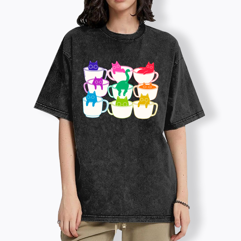 Cats and Coffee Subtle Pride Washed T-Shirt