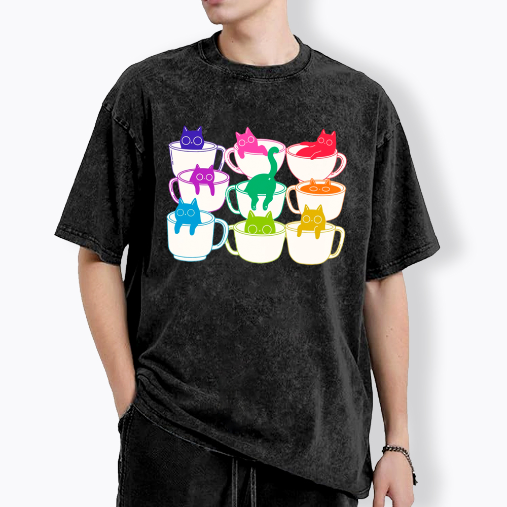 Cats and Coffee Subtle Pride Washed T-Shirt