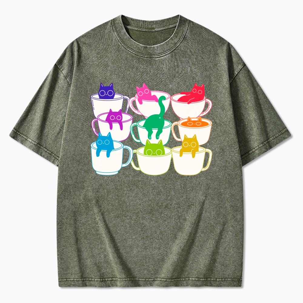Cats and Coffee Subtle Pride Washed T-Shirt