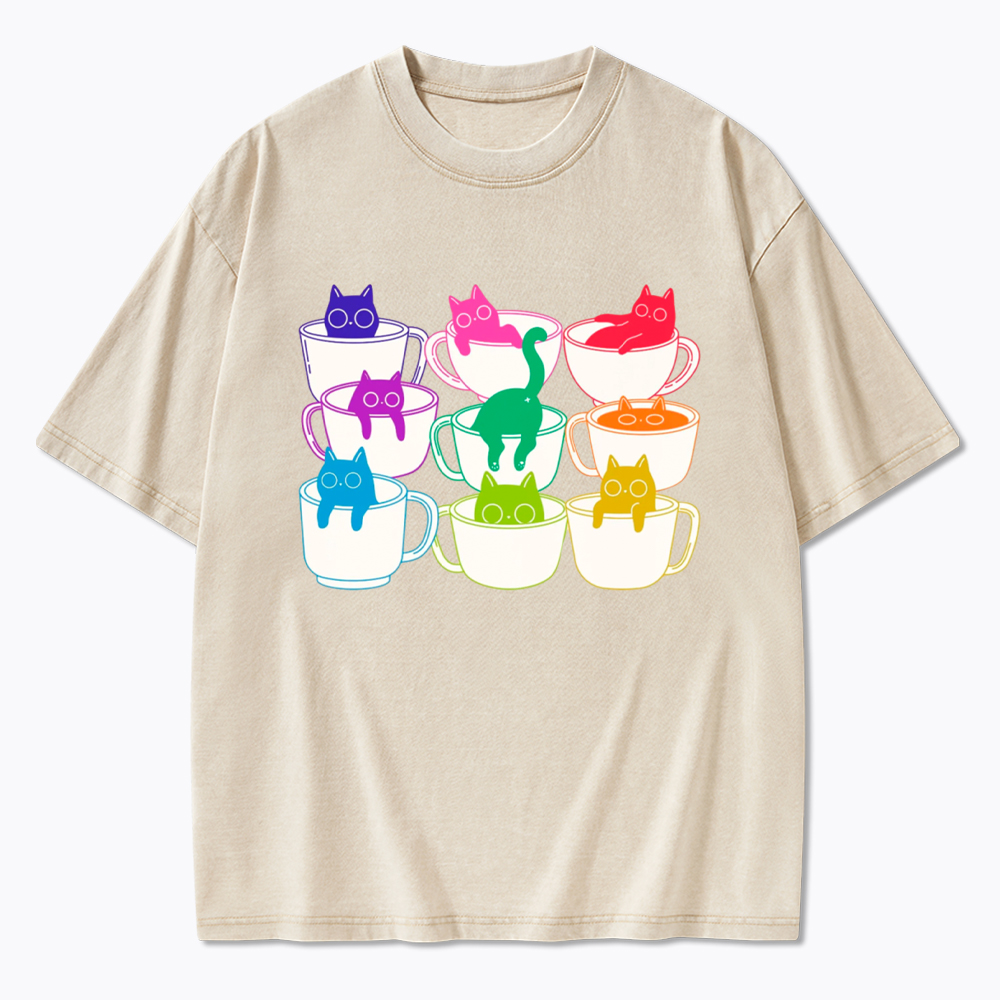 Cats and Coffee Subtle Pride Washed T-Shirt