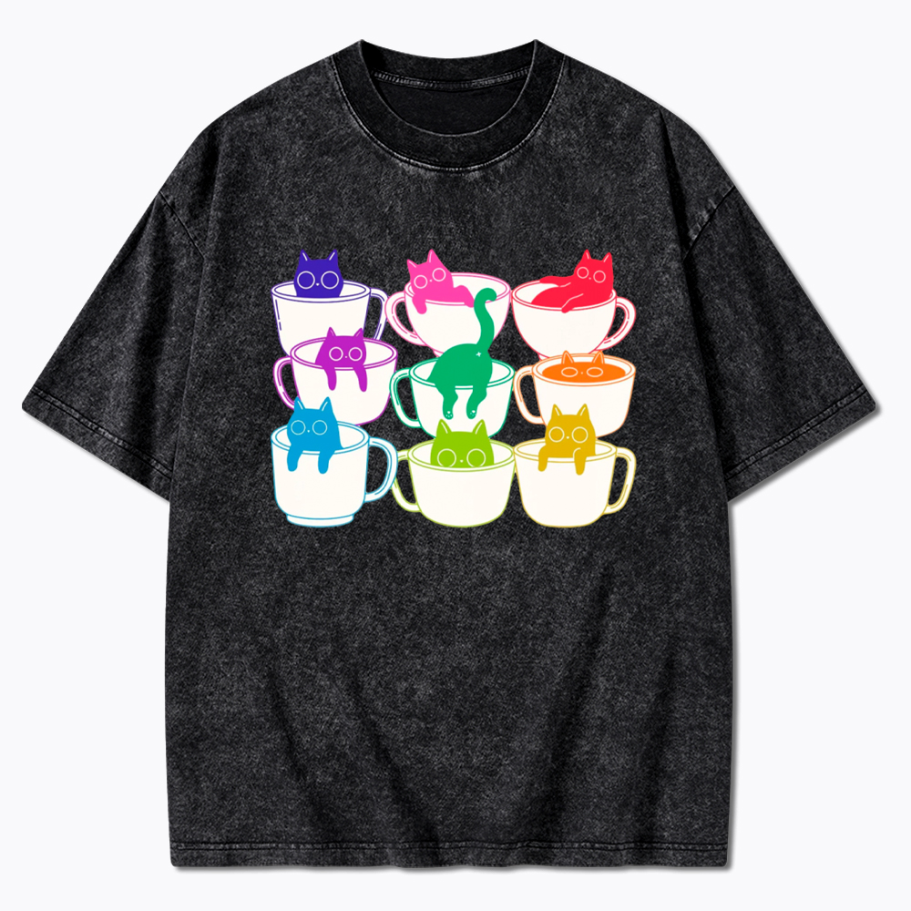Cats and Coffee Subtle Pride Washed T-Shirt
