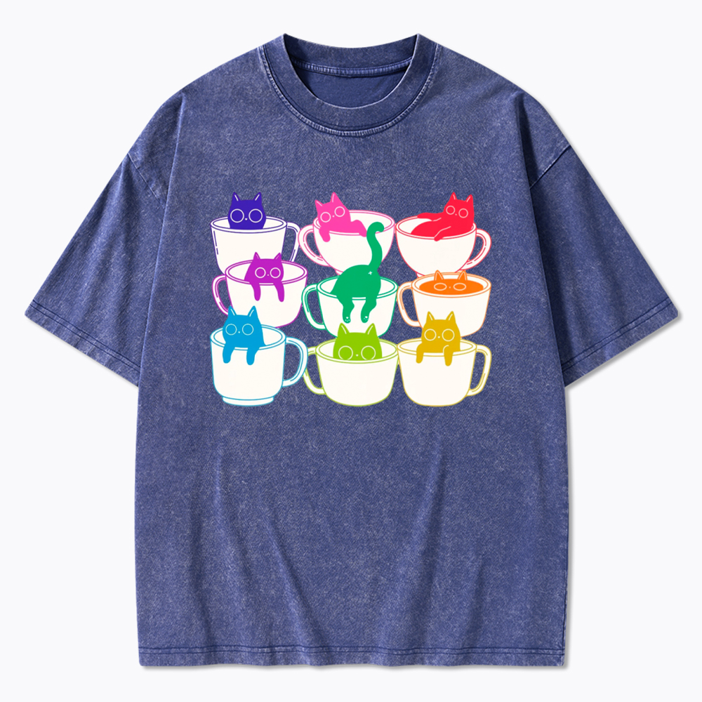 Cats and Coffee Subtle Pride Washed T-Shirt